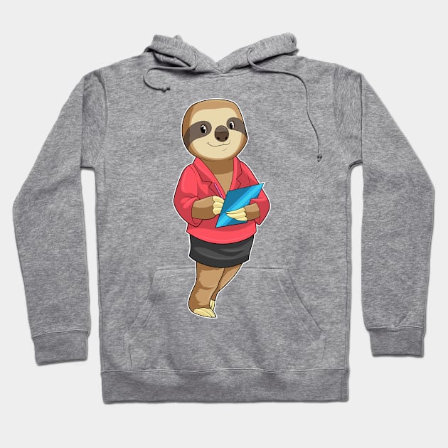 Sloth as Secretary with Notepad Hoodie by Markus Schnabel